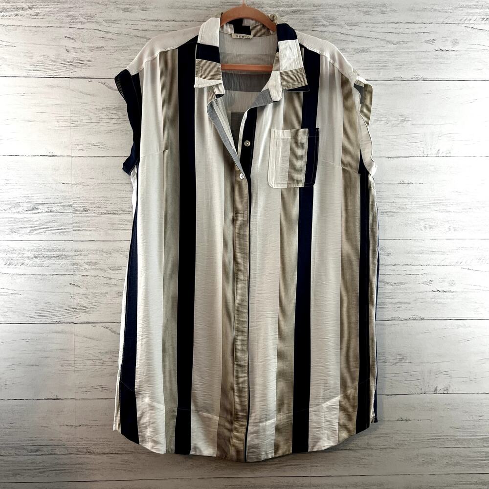 Kori Striped Short Sleeve Pocket Front Shirt Dress Size L